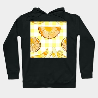 yellow, square, pineapple, banana, yellow, orange, juicy, fruit, glitter, gold, summer, pattern, funny, sunny Hoodie